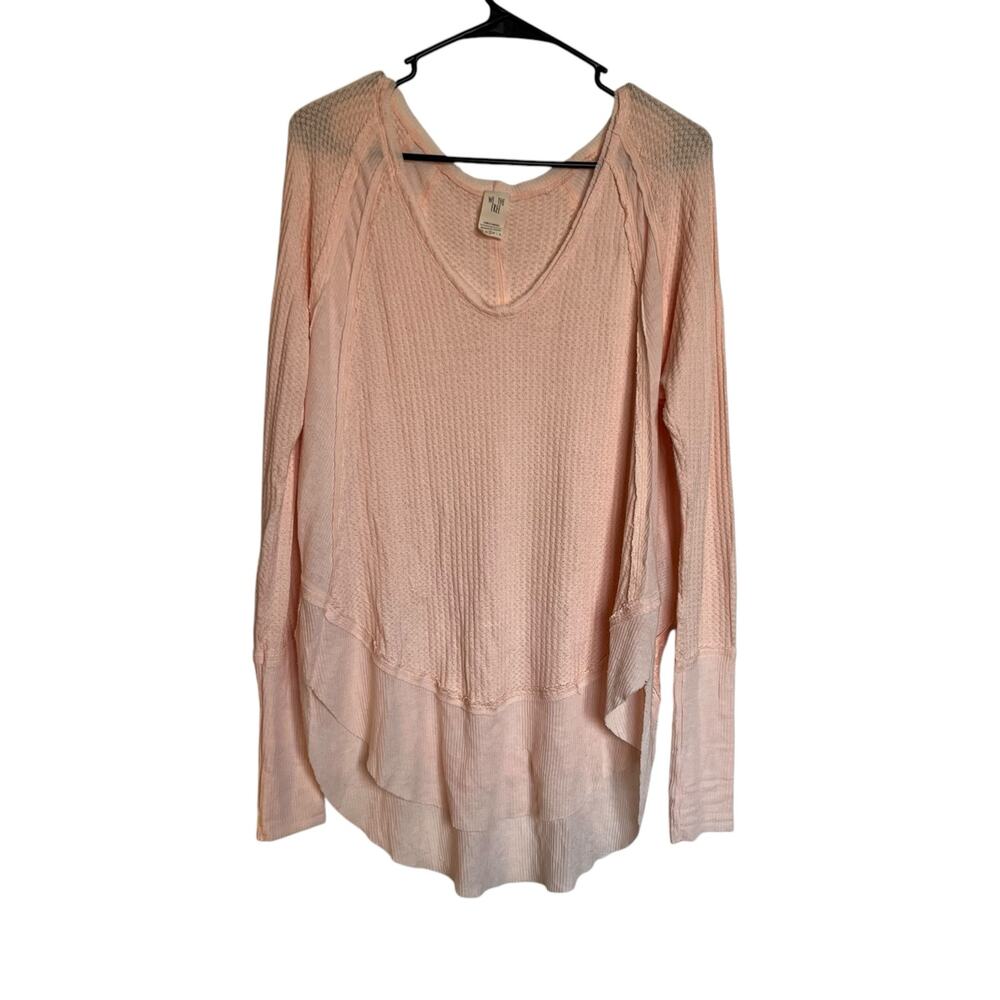 Free People We the Free Catalina Thermal Top Waffle Knit Light Peach Pink V-Neck